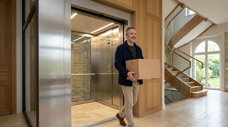 Ascenseur privatif à cabine fermée dans une maison individuelle